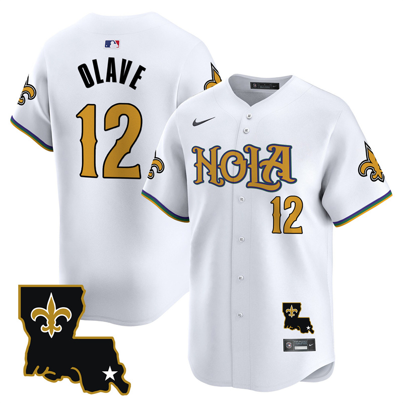 Men's New Orleans Saints #12 Chris Olave White Cool Base Stitched Baseball Jersey Men's New Orleans Saints #12 Chris Olave White Cool Base Stitched Baseball Jersey